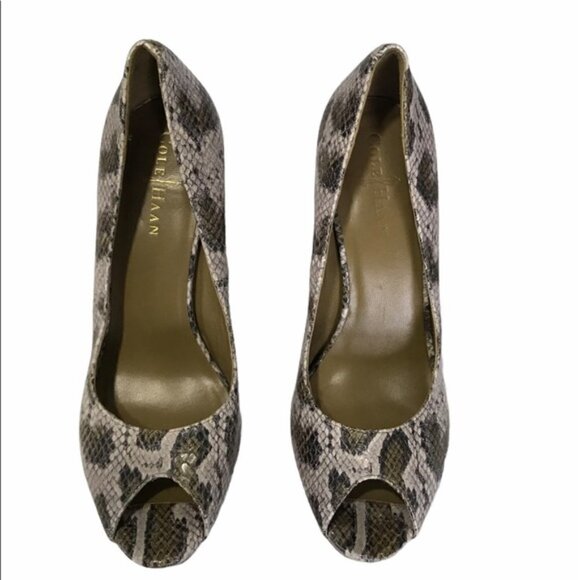Cole Haan Heels Peep Toe Pumps Snakeskin Size 8 - Picture 2 of 8